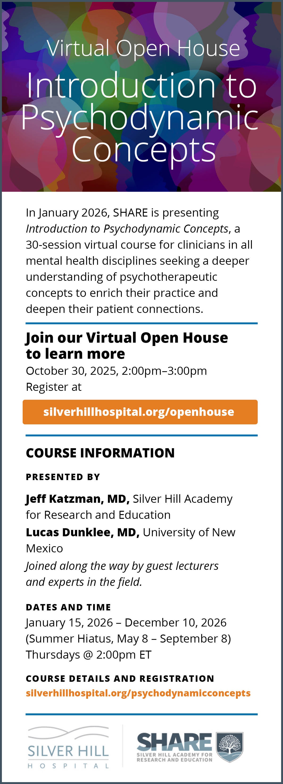 linked flyer for Virtual Open House Introduction to Psychodynamic Concepts